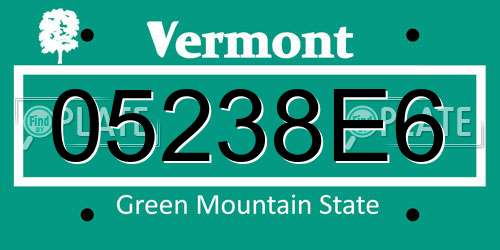 05238E6 Vermont License Plate