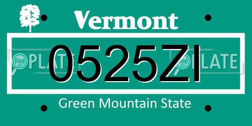 0525ZI Vermont License Plate