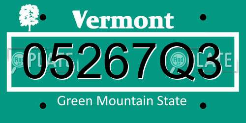 05267Q3 Vermont License Plate