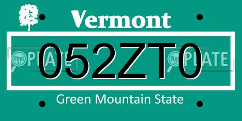 052ZT0 Vermont License Plate