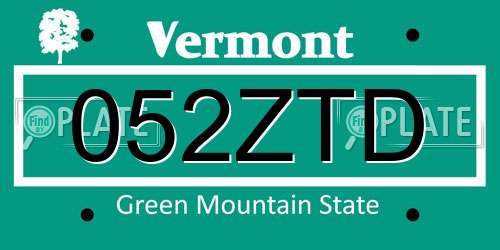 052ZTD Vermont License Plate