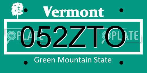 052ZTO Vermont License Plate