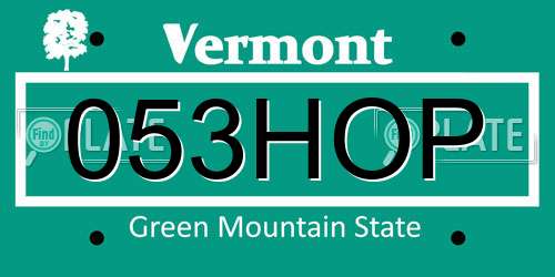 053HOP Vermont License Plate