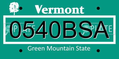0540BSA Vermont License Plate