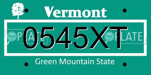 0545XT Vermont License Plate