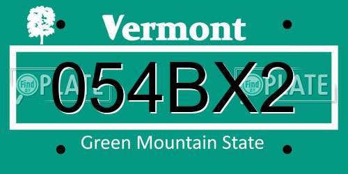 054BX2 Vermont License Plate