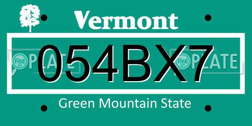 054BX7 Vermont License Plate