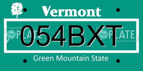 054BXT Vermont License Plate