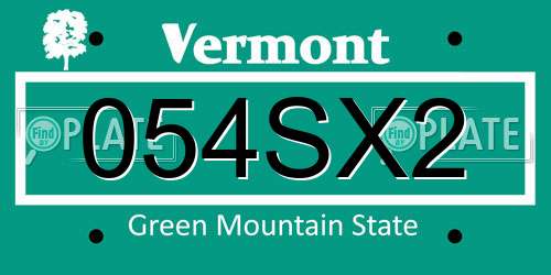 054SX2 Vermont License Plate
