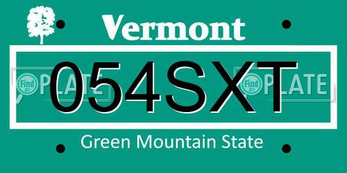 054SXT Vermont License Plate
