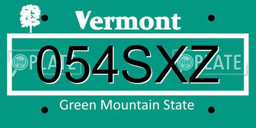 054SXZ Vermont License Plate