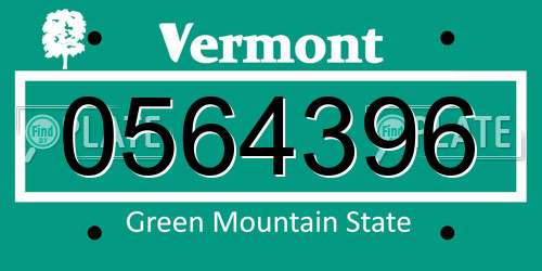 0564396 Vermont License Plate