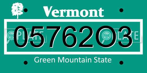 05762O3 Vermont License Plate