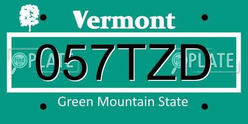057TZD Vermont License Plate