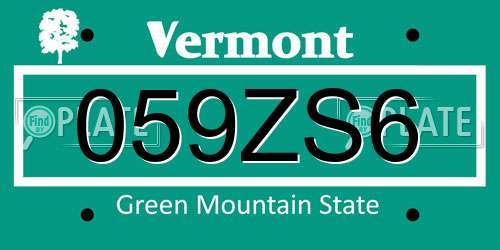 059ZS6 Vermont License Plate