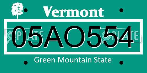 05AO554 Vermont License Plate