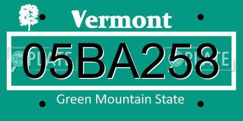 05BA258 Vermont License Plate