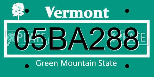 05BA288 Vermont License Plate