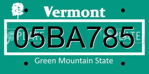 05BA785 Vermont License Plate