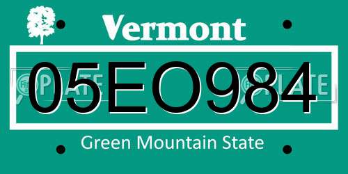 05EO984 Vermont License Plate