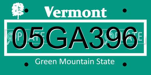 05GA396 Vermont License Plate