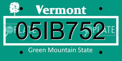 05IB752 Vermont License Plate