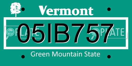 05IB757 Vermont License Plate