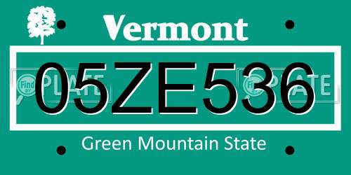 05ZE536 Vermont License Plate