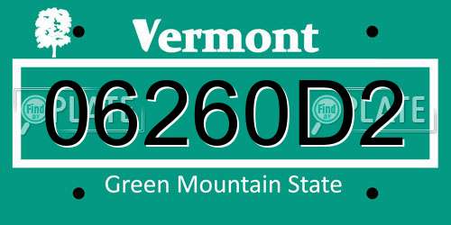 06260D2 Vermont License Plate