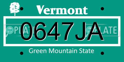 0647JA Vermont License Plate