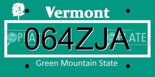 064ZJA Vermont License Plate