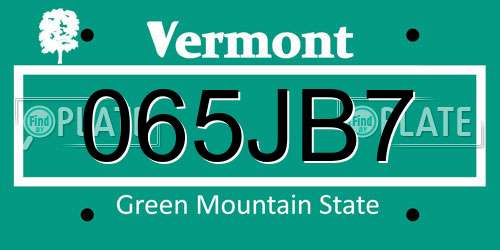 065JB7 Vermont License Plate