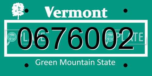 0676002 Vermont License Plate