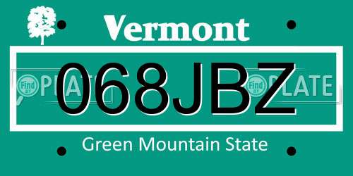 068JBZ Vermont License Plate