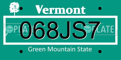 068JS7 Vermont License Plate