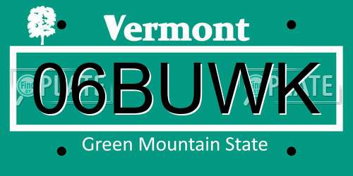 06BUWK Vermont License Plate