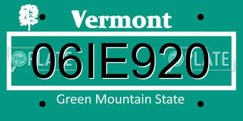06IE920 Vermont License Plate