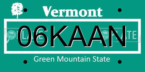06KAAN Vermont License Plate