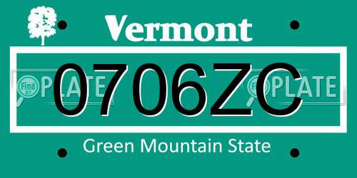 0706ZC Vermont License Plate