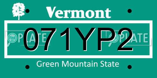 071YP2 Vermont License Plate