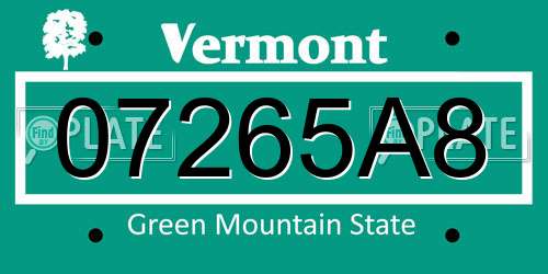 07265A8 Vermont License Plate