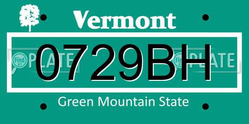 0729BH Vermont License Plate