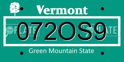 072OS9 Vermont License Plate