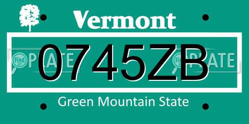 0745ZB Vermont License Plate