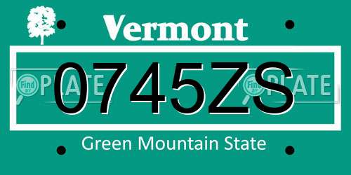 0745ZS Vermont License Plate