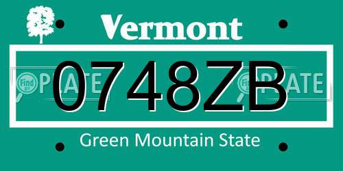0748ZB Vermont License Plate