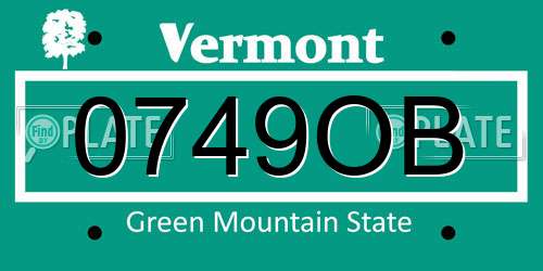 0749OB Vermont License Plate