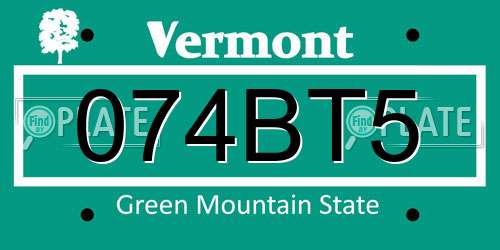 074BT5 Vermont License Plate