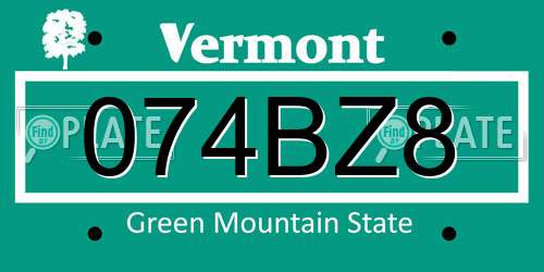 074BZ8 Vermont License Plate