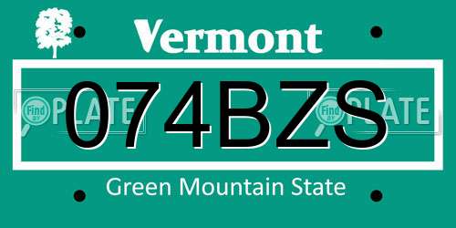 074BZS Vermont License Plate